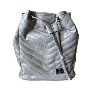 Bella Russo Grey Quilted Bucket Bag - Chevron Drawstring Crossbody Backpack Purs